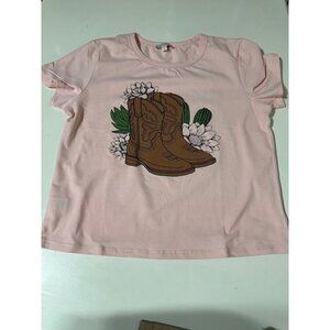 Social Academy Girls Pink Cowboy Boots Tee size 14 NWT